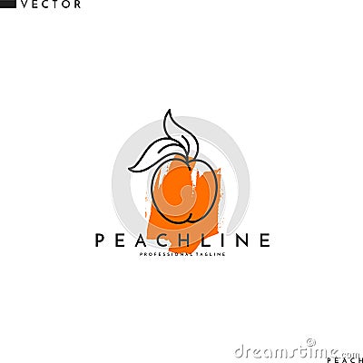 Abstract peach logo. Outline style sign Vector Illustration