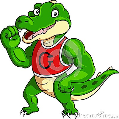 Crocodile mascot cartoon character with muscle body Vector Illustration