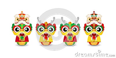 Happy Chinese new year 2024 with group little dragon greeting gong xi fa cai, the year of the dragon zodiac Vector Illustration