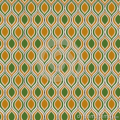 Classic Mid century modern ogee seamless pattern in orange and green. Vector Illustration