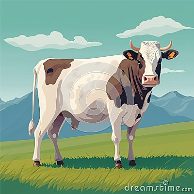 A Dairy Cow on the Grass Vector Illustration