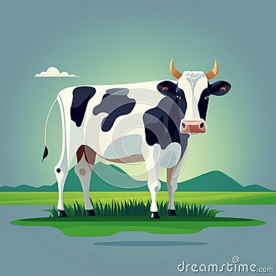 A Beefy Cow on a Meadow Vector Illustration