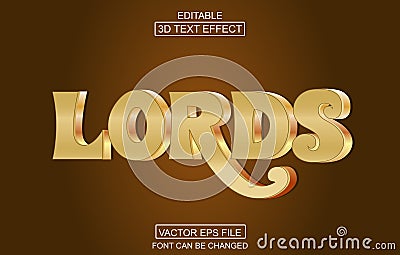 Lords Editable 3d text effect text effect style template Vector Illustration