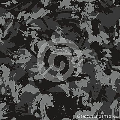 Grunge urban camouflage, Dirty black brush stroke hand draw camo, military seamless pattern. Vector Vector Illustration