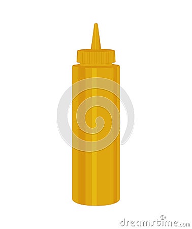 Mustard Condiment Squeeze Bottle, Yellow Mustard Plastic Dispenser Container Vector Illustration