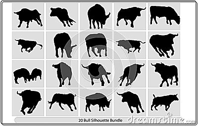 silhouettes of bulls in different positions,Bull logo designs set.,Bull set,Stand bull,bull silhouette icon, Vector Illustration