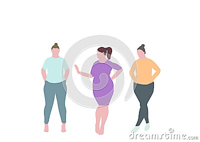 Colorful overweight women silhouette drawing Vector Illustration