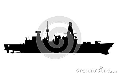 Military Destroyer Warship Vessel Silhouette, Army Battleship Vector Illustration