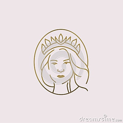 Beauty Lady With Crown Logo Salon Vector Illustration