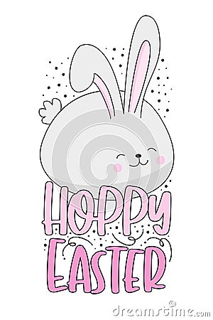 Hoppy Easter - cute hand drawn bunny isolated on white background. Vector Illustration