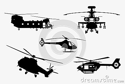 Set Of Helicopters Silhouettes Vector Illustration