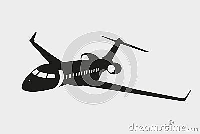 Flying Business Jet Silhouette, Civil Private Jet Aircraft Vector Illustration