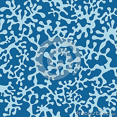 Military blue blob camouflage, seamless texture. Cartoon style background. Camo marine pattern. Vector Vector Illustration