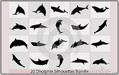 Dolphin Silhouettes,Dolphins graphic icons set Silhouette,Vector set of black silhouettes of dolphins Vector Illustration