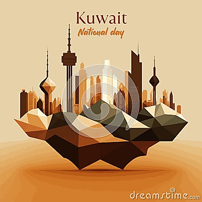 Kuwait national day banner with beige background Vector Illustration