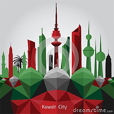 Kuwait national day banner with Kuwaiti flag colors Vector Illustration