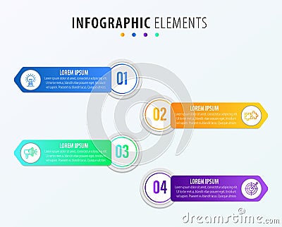 Concept of 4 stages of marketing strategy. Modern flat infographic design template. Vector Illustration