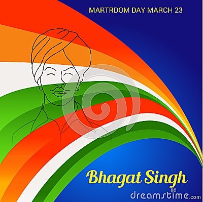 Martyr's Day with freedom fighter Bhagat Singh. Cartoon Illustration