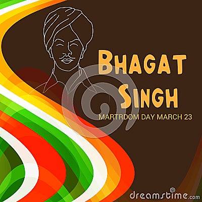 Martyr's Day with freedom fighter Bhagat Singh. Cartoon Illustration