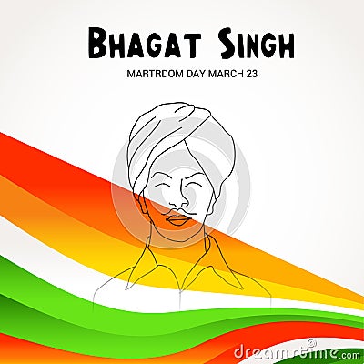 Martyr's Day with freedom fighter Bhagat Singh. Cartoon Illustration