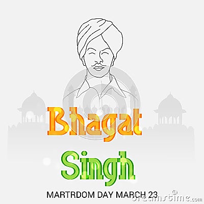 Martyr's Day with freedom fighter Bhagat Singh. Cartoon Illustration