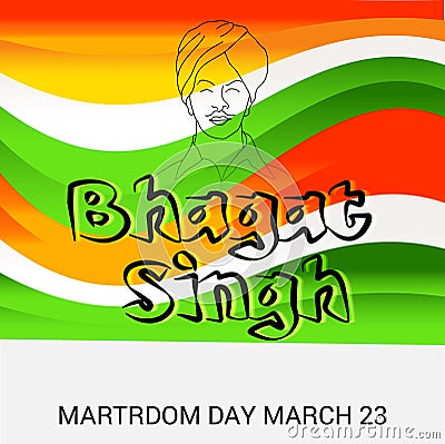 Martyr's Day with freedom fighter Bhagat Singh. Cartoon Illustration