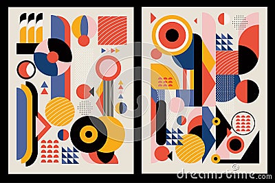 colorful minimal geometric mural wallpaper. wall art decor poster. 3d Flat mosaic Bauhaus background Vector Illustration