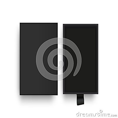 Black Cardboard Rectangular Box With Lid, Top View Vector Illustration