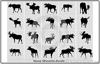 Set of three moose silhouettes,Moose, wild deer. Concept design of farm animals,Moose vector silhouette Vector Illustration