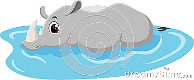 Cute rhino cartoon soaking in water Stock Photo