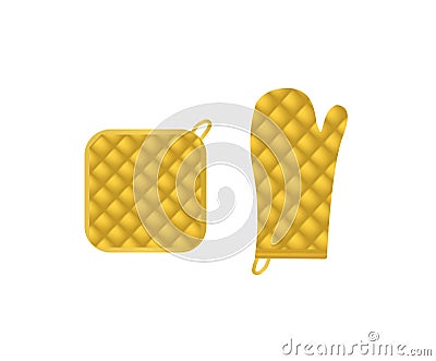 Yellow oven mitt and pot holder Vector Illustration