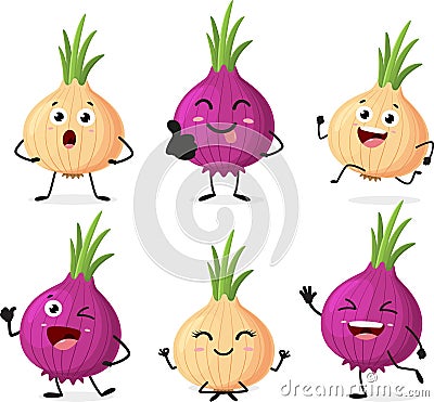 Cute red onion cartoon characters set Stock Photo