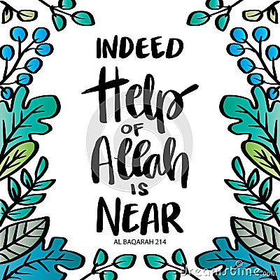 Indeed help of Allah is near, hand lettering. Stock Photo
