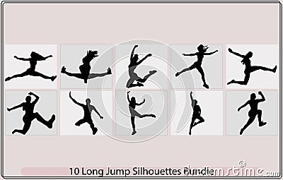 Long jump technique,Long Jump Silhouette,Long Jump sequence with word,Long jump silhouettes vector Vector Illustration