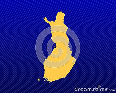 Blue gradient background, Yellow Map and curved lines design of the country Finland - vector Vector Illustration