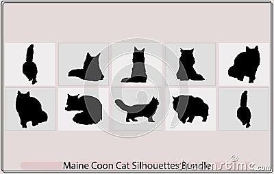 Cat silhouettes,Maine Coon cat icons and silhouettes,Sitting Maine Coon Cat Felis Catus On a Front View Silhouette, Vector Illustration