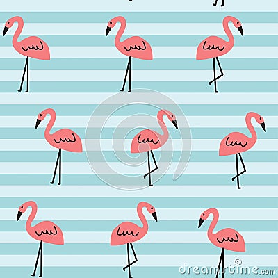 Flamingo Bird All over print Seamless Pattern With Stripe Detail Background Vector Illustration