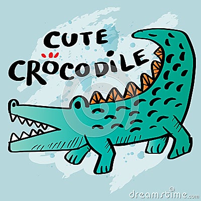 Cute crocodile hand drawing illustration. Cartoon Illustration