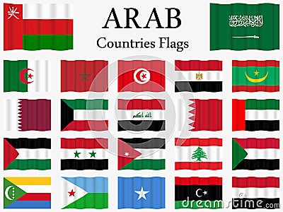 Set of Arab League countries Wavy Flags Vector Illustration