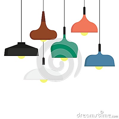 Set of Cartoon Flat Hanging Lamps Isolated Vector Illustration