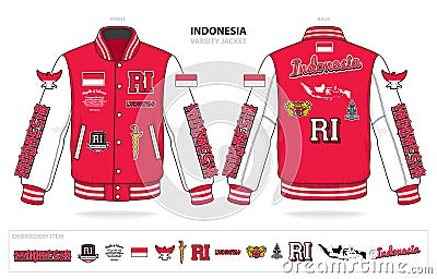 vintage varsity indonesia asian country jacket mockup template vector Vector Illustration