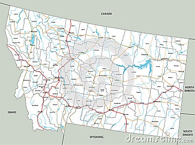 Detailed Montana road map with labeling. Vector Illustration