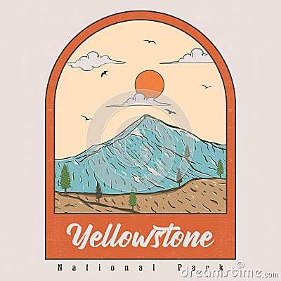 Vintage Yellowstone National Park Mountain. Vector Illustration