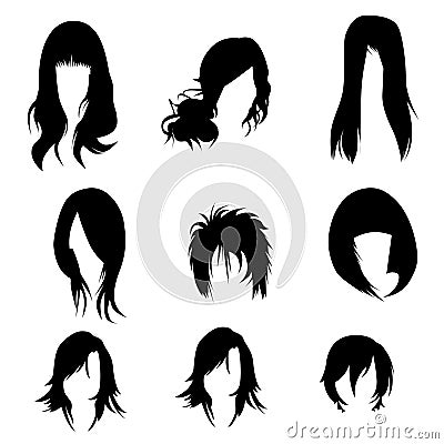 Set of different girl hairstyles silhouette vector illustration Vector Illustration