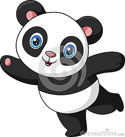 Cute baby cartoon panda dancing Vector Illustration