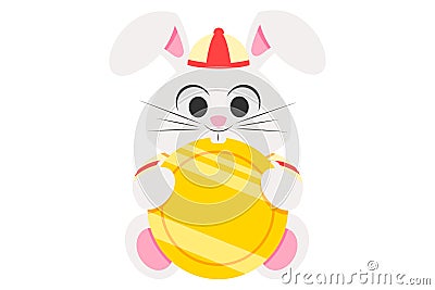 Icon Snow Rabbit and Coin Chinnese Stock Photo