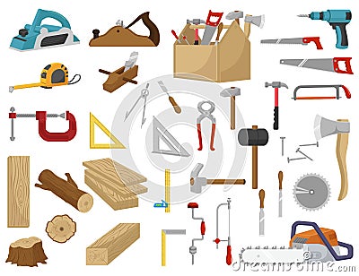 Set of carpenter elements collection Vector Illustration