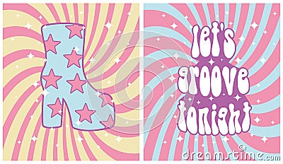 Groovy Retro 70s Style Vector Prints for Disco Lovers. Vector Illustration