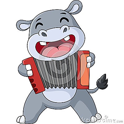 Cute little hippo cartoon playing accordion Vector Illustration