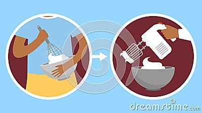 Man and woman mixing ingredients in bowl. vector illustration. Vector Illustration